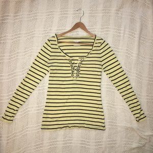 Ruffled Long Sleeve Striped Shirt with Buttons